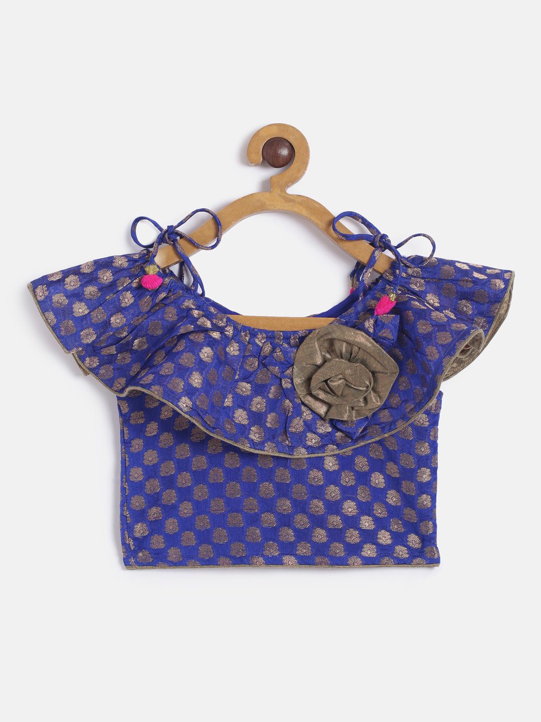 Twisha Girls Brocade Top With Self Designed Palazzo - Blue & Red