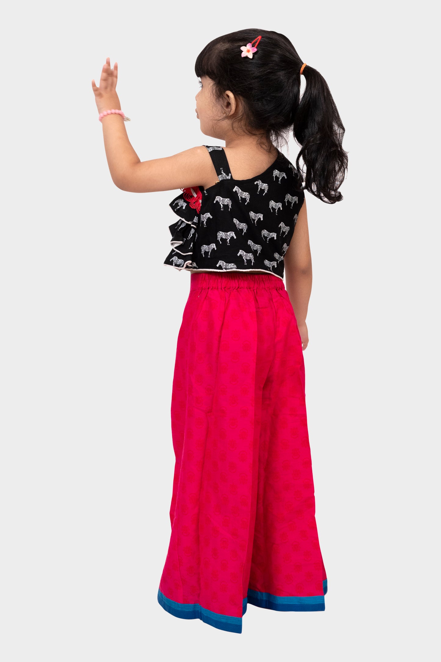 Twisha Rayon Sleeveless Zebra Printed Top with Palazzo - Black & Coral