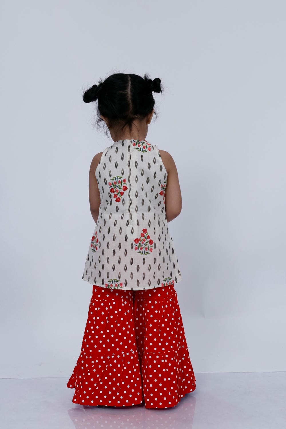 Twisha Girls Top & Sharara Set - Offwhite & Red