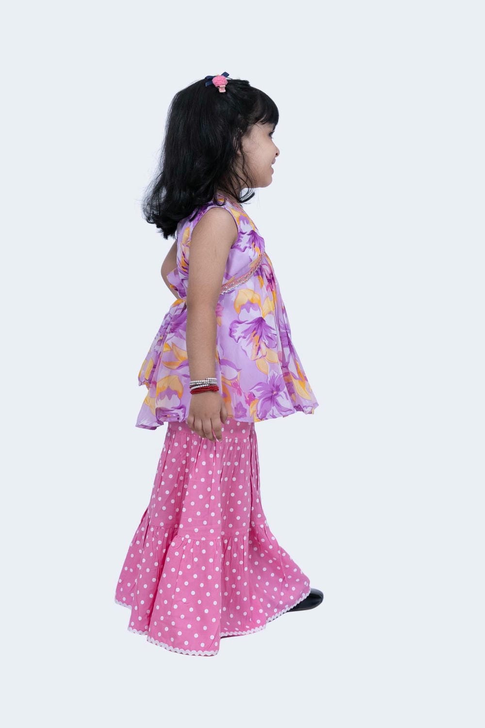 Twisha Girls Top & Sharara Set - Mauve & Pink