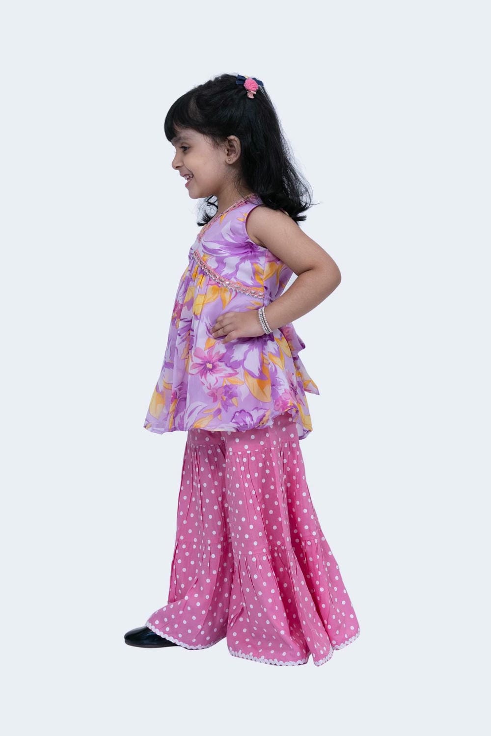 Twisha Girls Top & Sharara Set - Mauve & Pink
