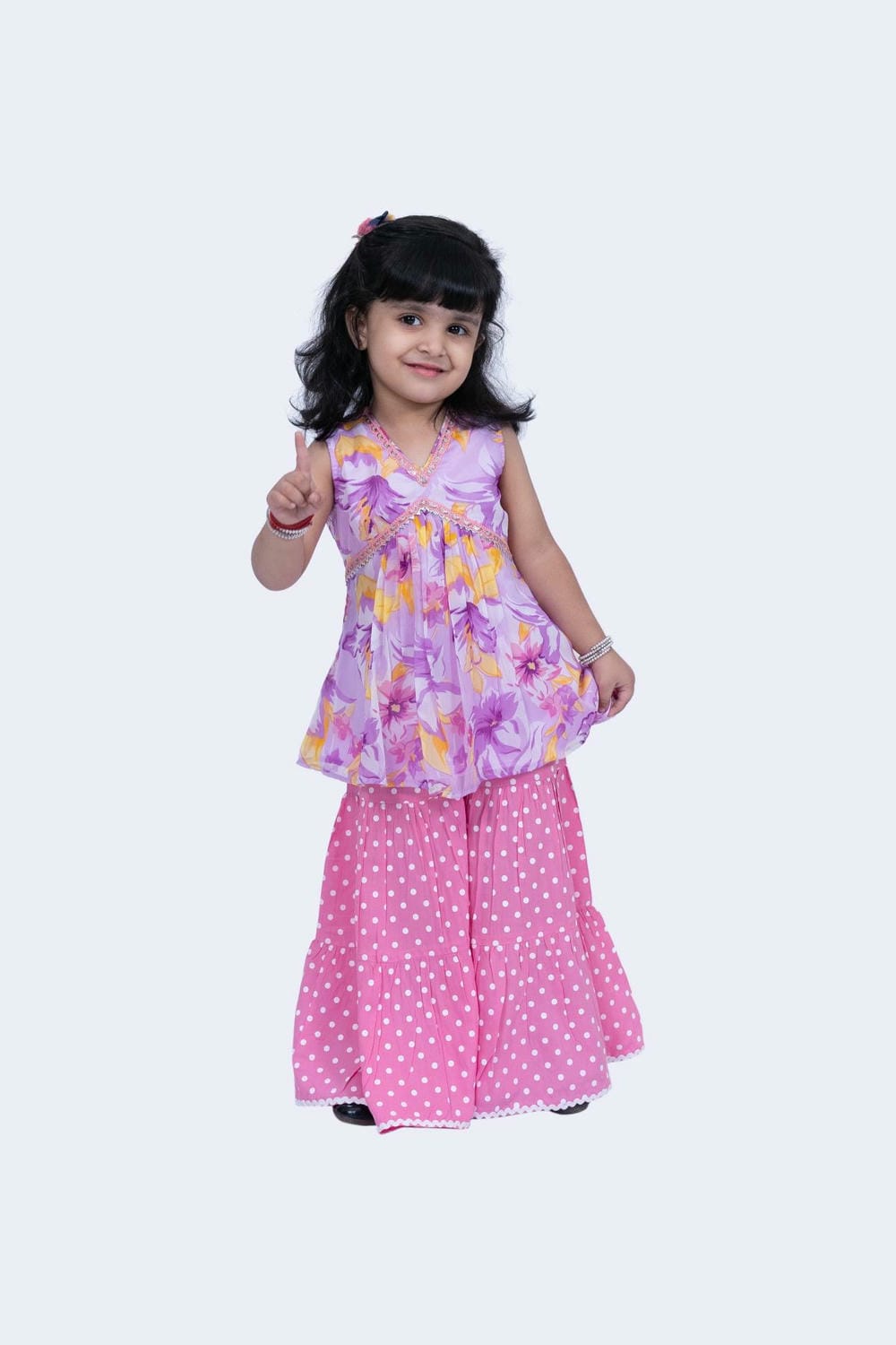 Twisha Girls Top & Sharara Set - Mauve & Pink