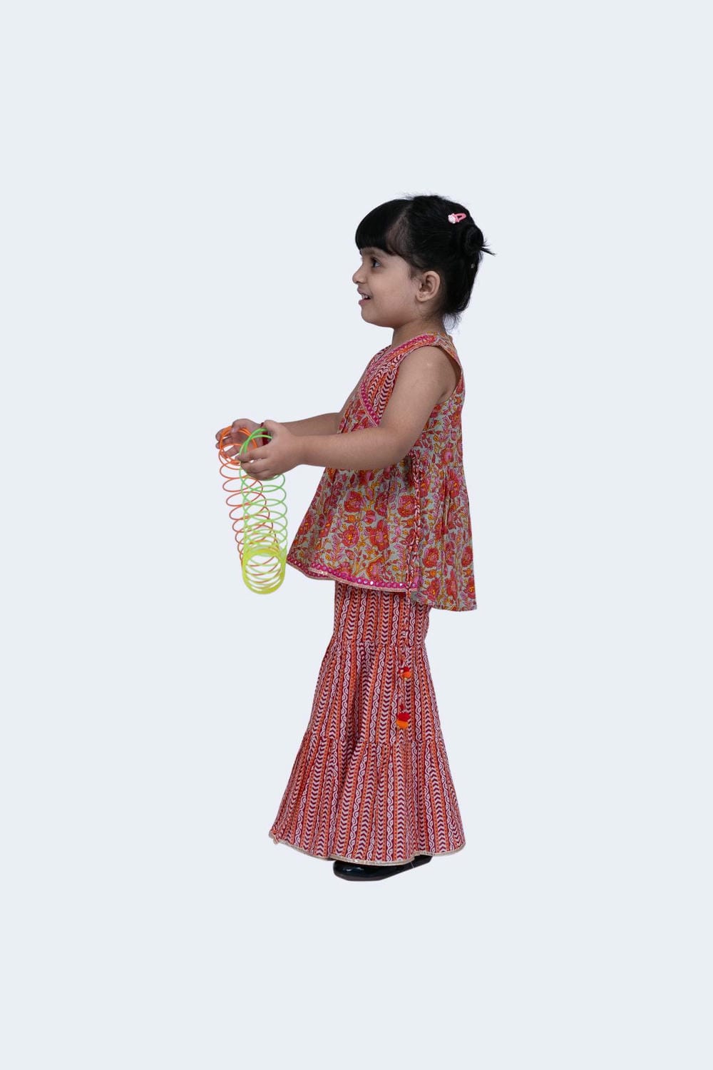 Twisha Girls Top & Sharara Set - Grey & Pink
