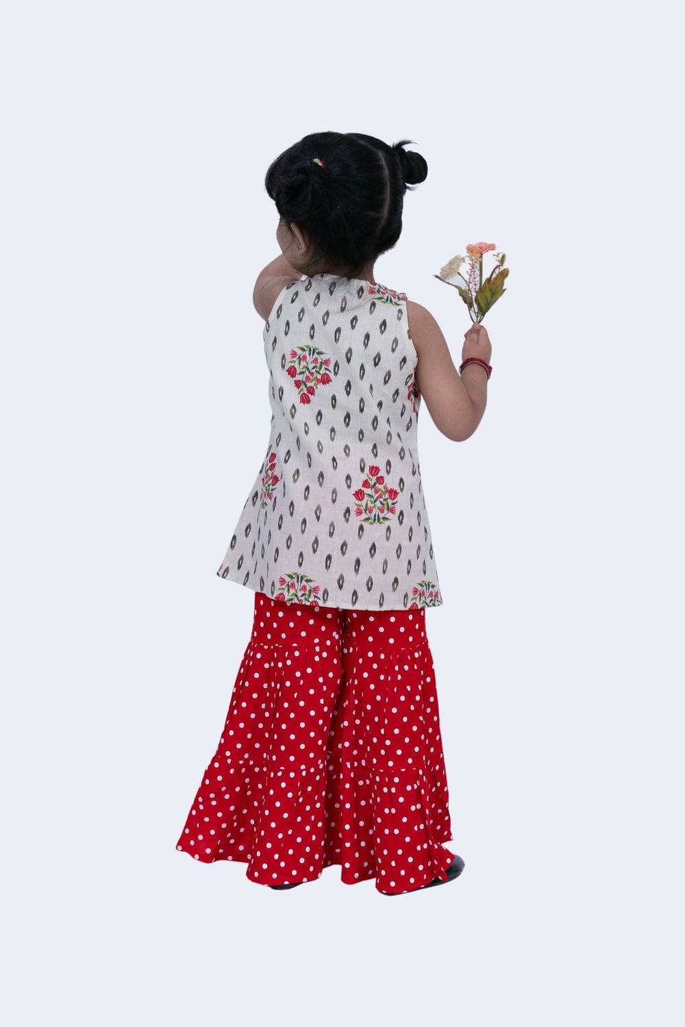 Twisha Girls Top & Sharara Set - Offwhite & Red
