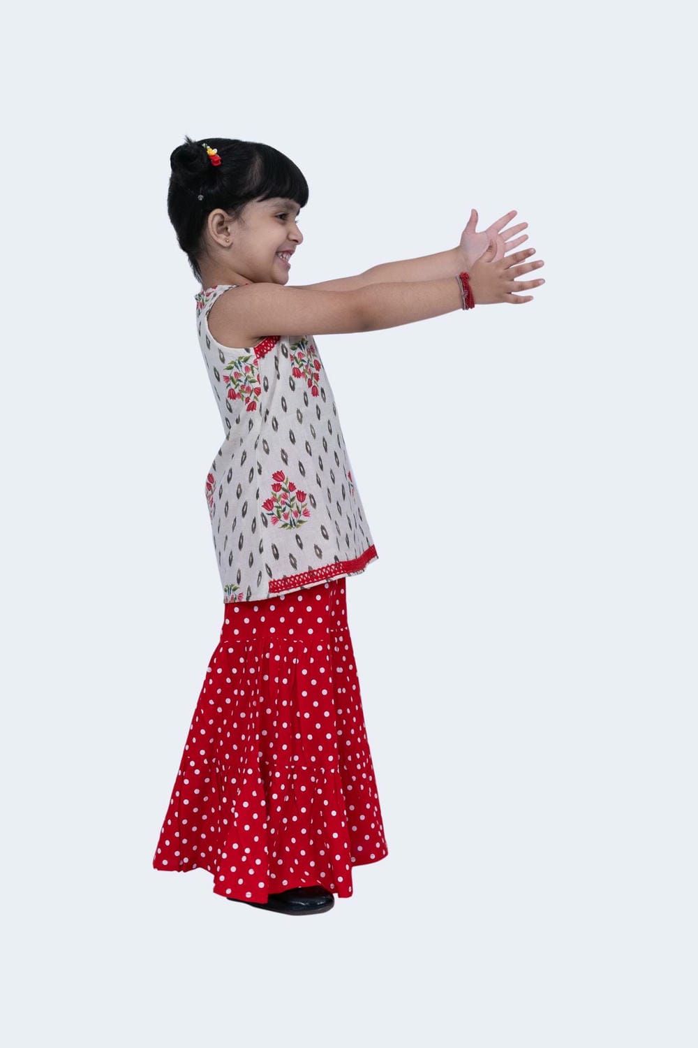 Twisha Girls Top & Sharara Set - Offwhite & Red
