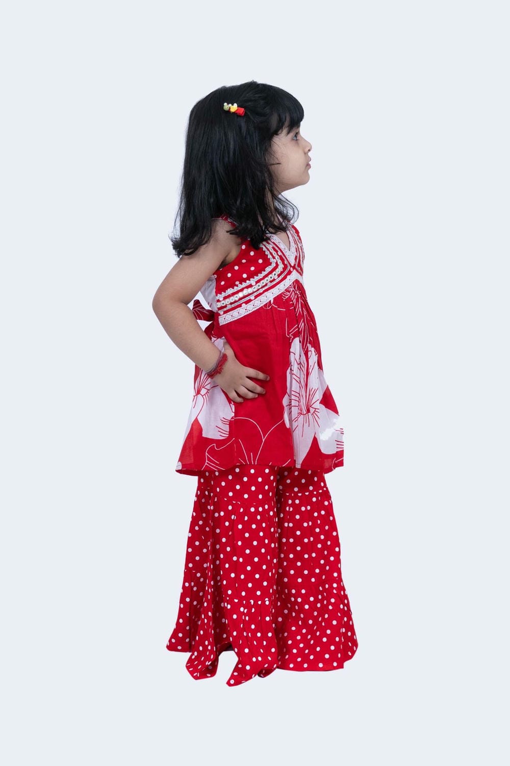 Twisha Girls Top & Sharara Set -Red & White