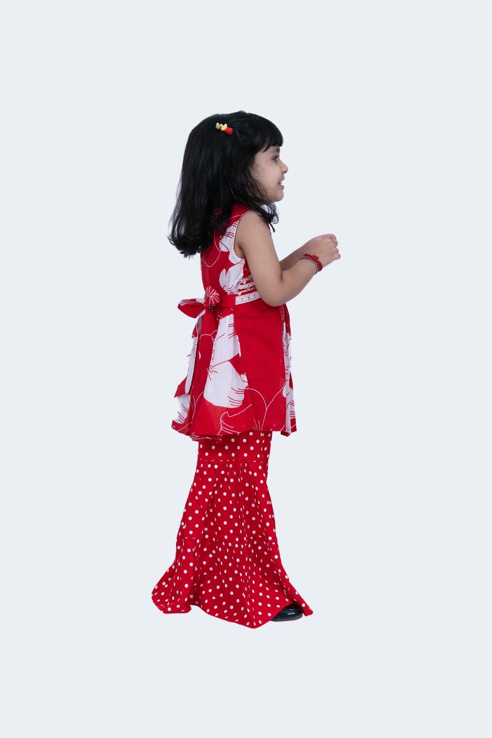 Twisha Girls Top & Sharara Set -Red & White