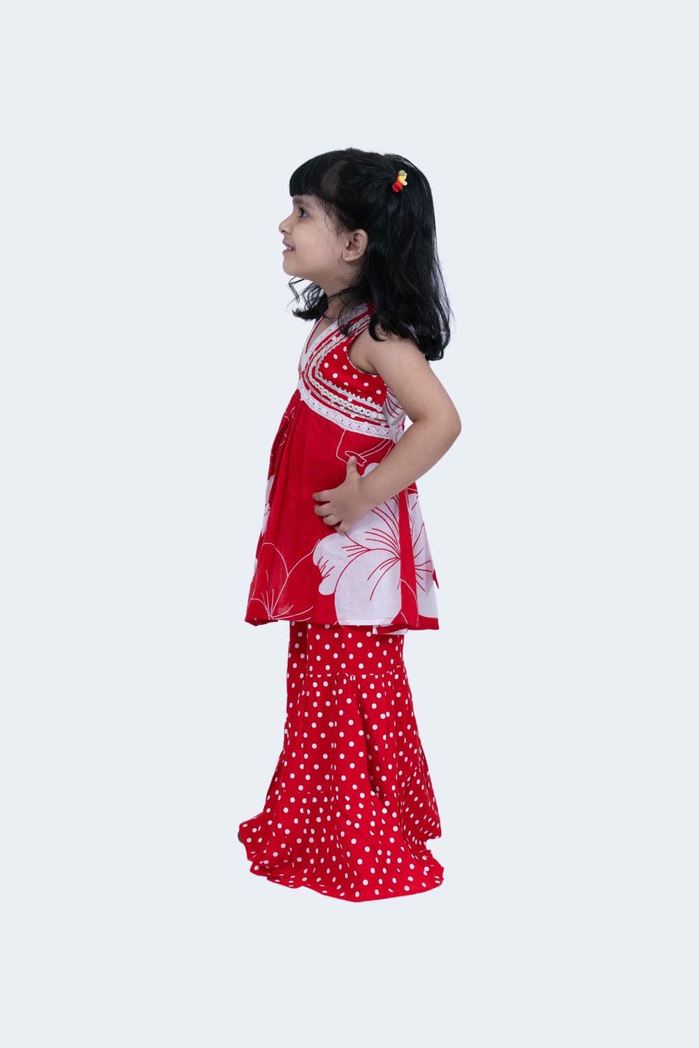 Twisha Girls Top & Sharara Set -Red & White
