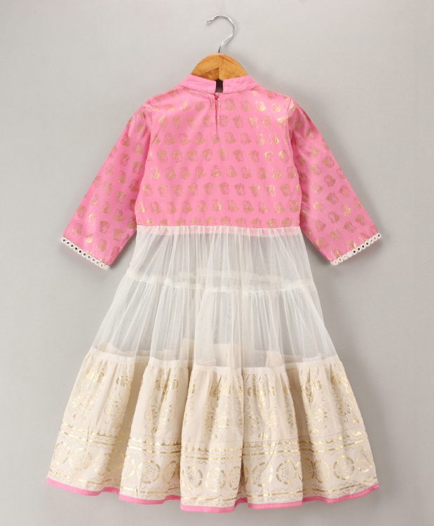 Embroidered Top with Palazzo - Pink & Off White