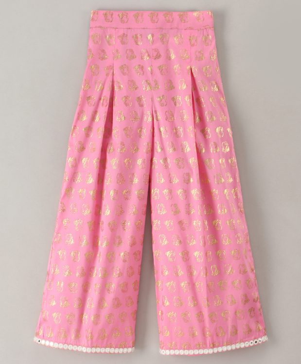 Embroidered Top with Palazzo - Pink & Off White