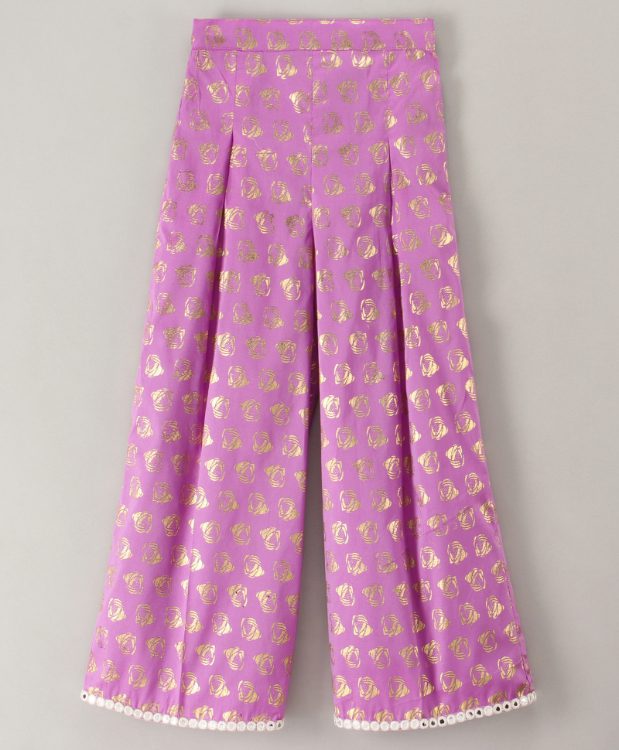 Embroidered Top with Palazzo - Mauve & Off White