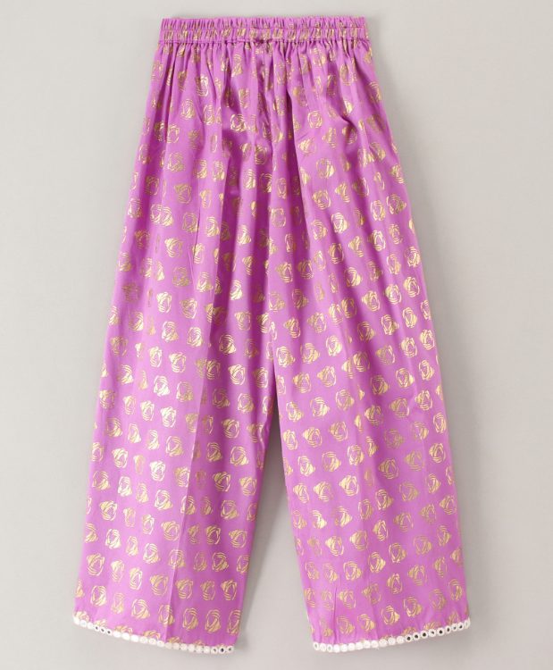 Embroidered Top with Palazzo - Mauve & Off White