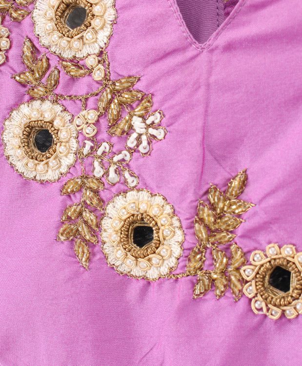 Embroidered Top with Palazzo - Mauve & Off White