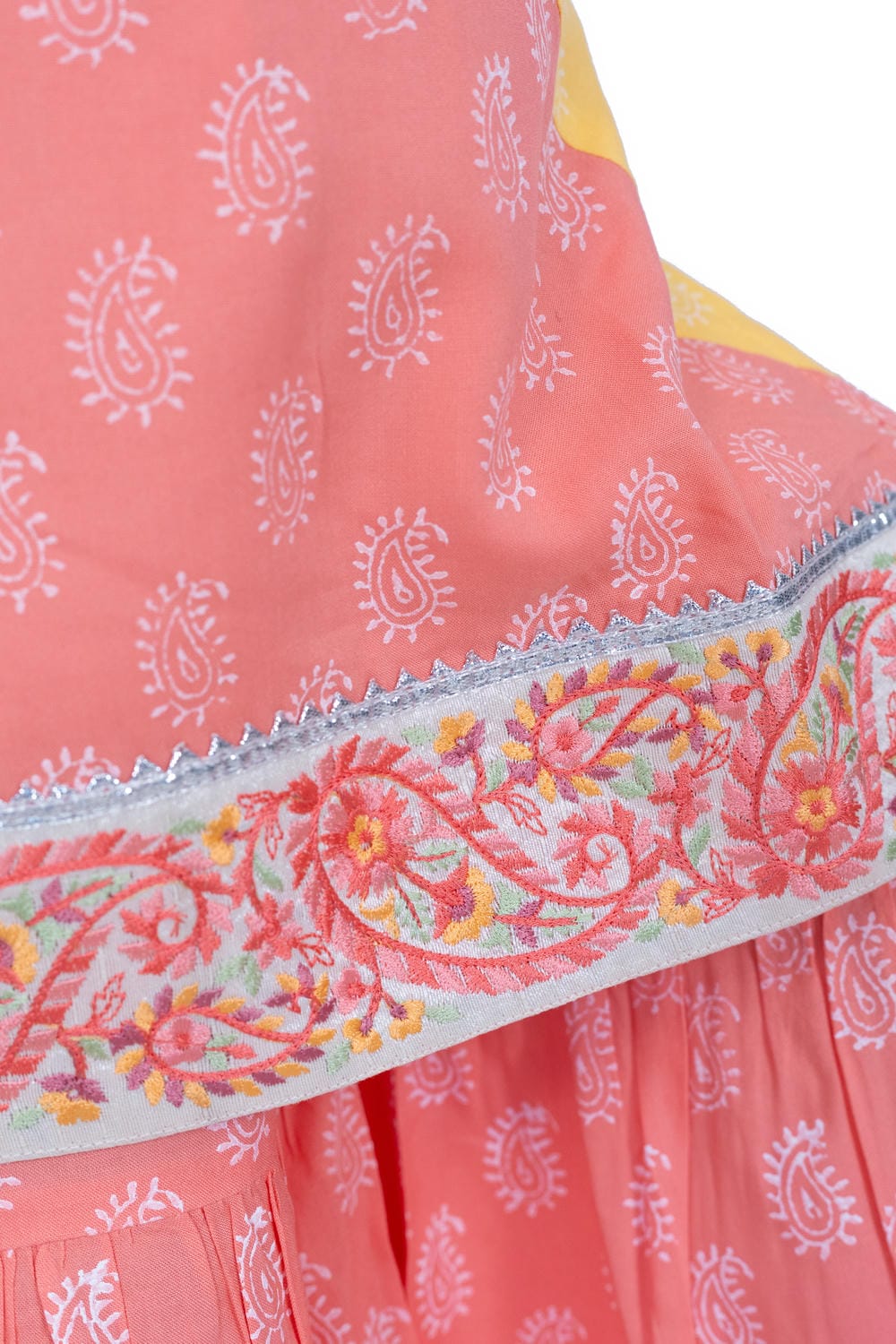 Twisa Girl's Sleeveless colour blocked Rayon Printed Top with Sharara - Yellow & Coral