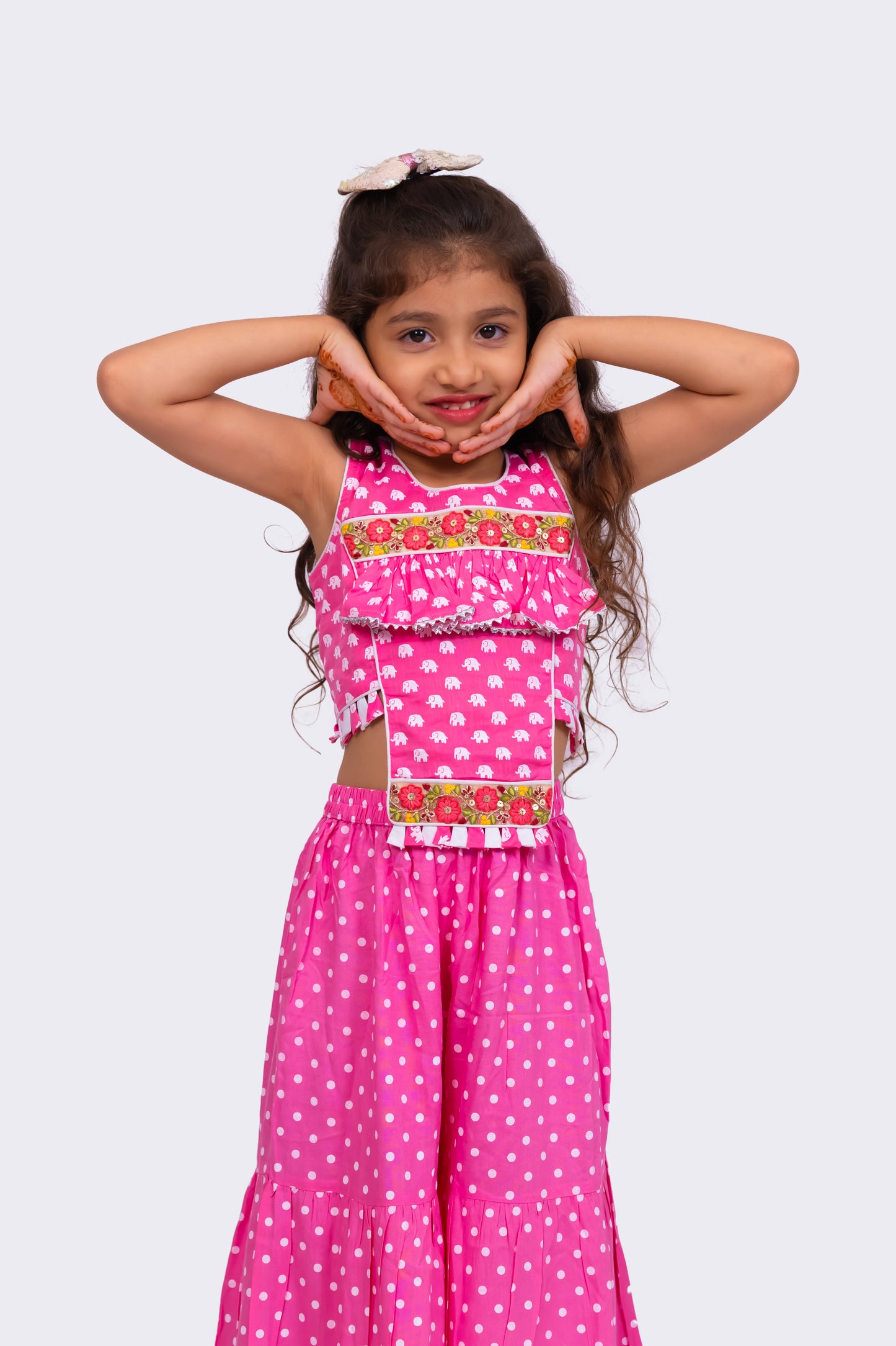 Twisha Cotton Sleeveless All Over Printed Top with Sharara - BabyPink & White