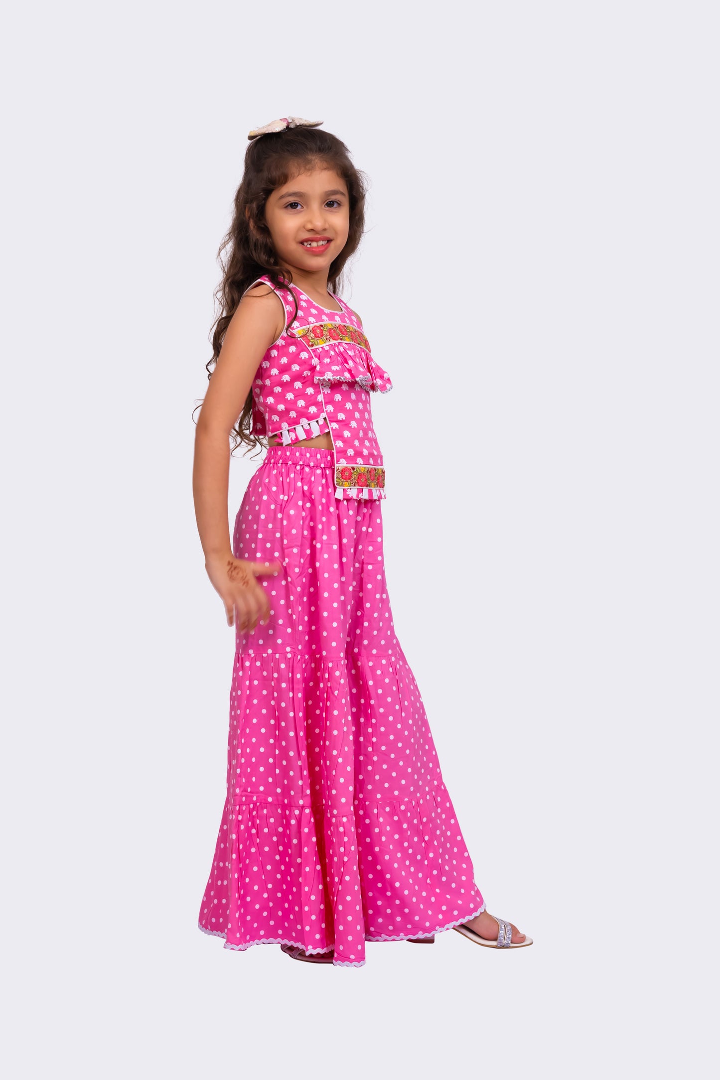Twisha Cotton Sleeveless All Over Printed Top with Sharara - BabyPink & White