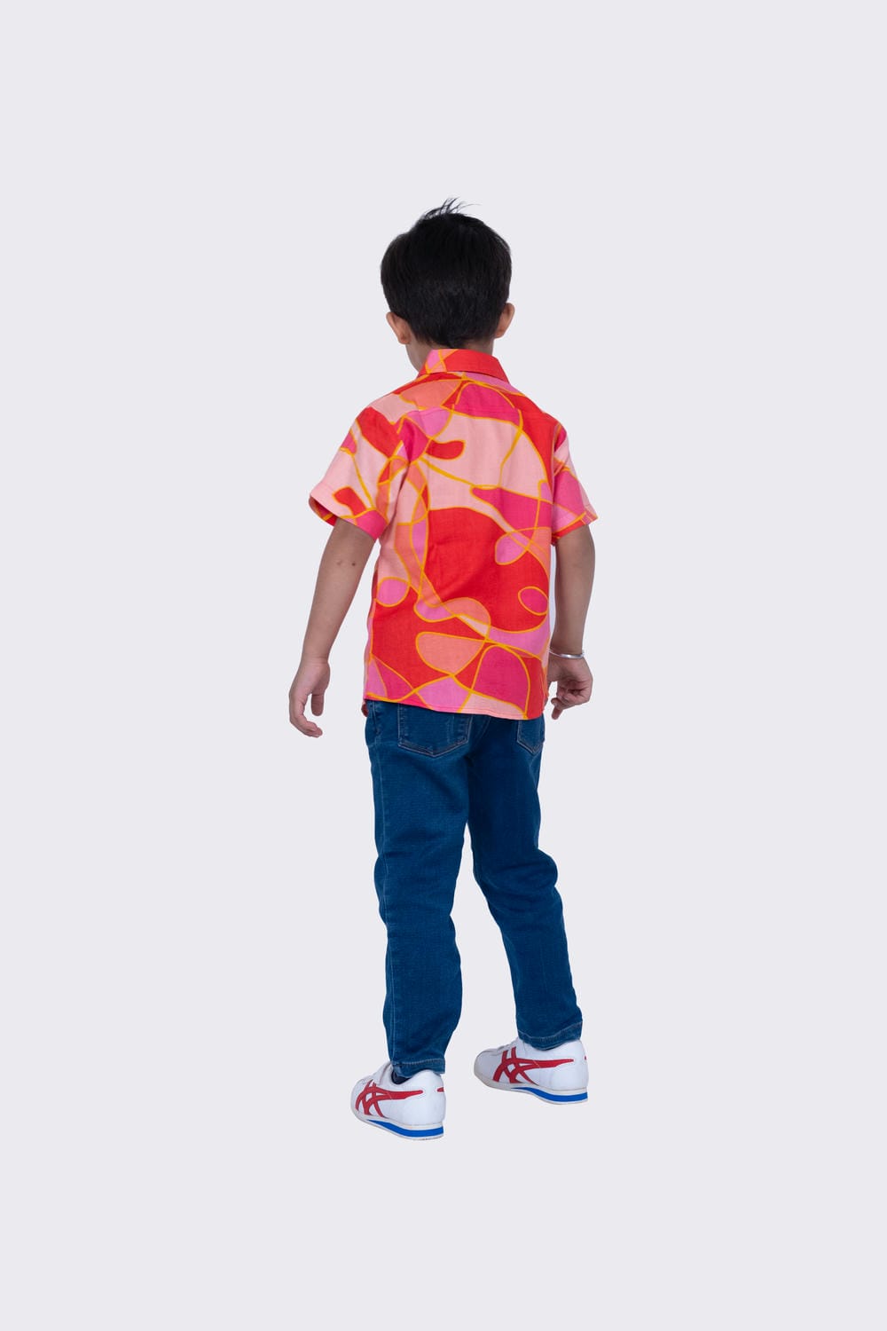 Twisha Boy's Half Sleeves Cotton Geometric Print Shirt -Coral