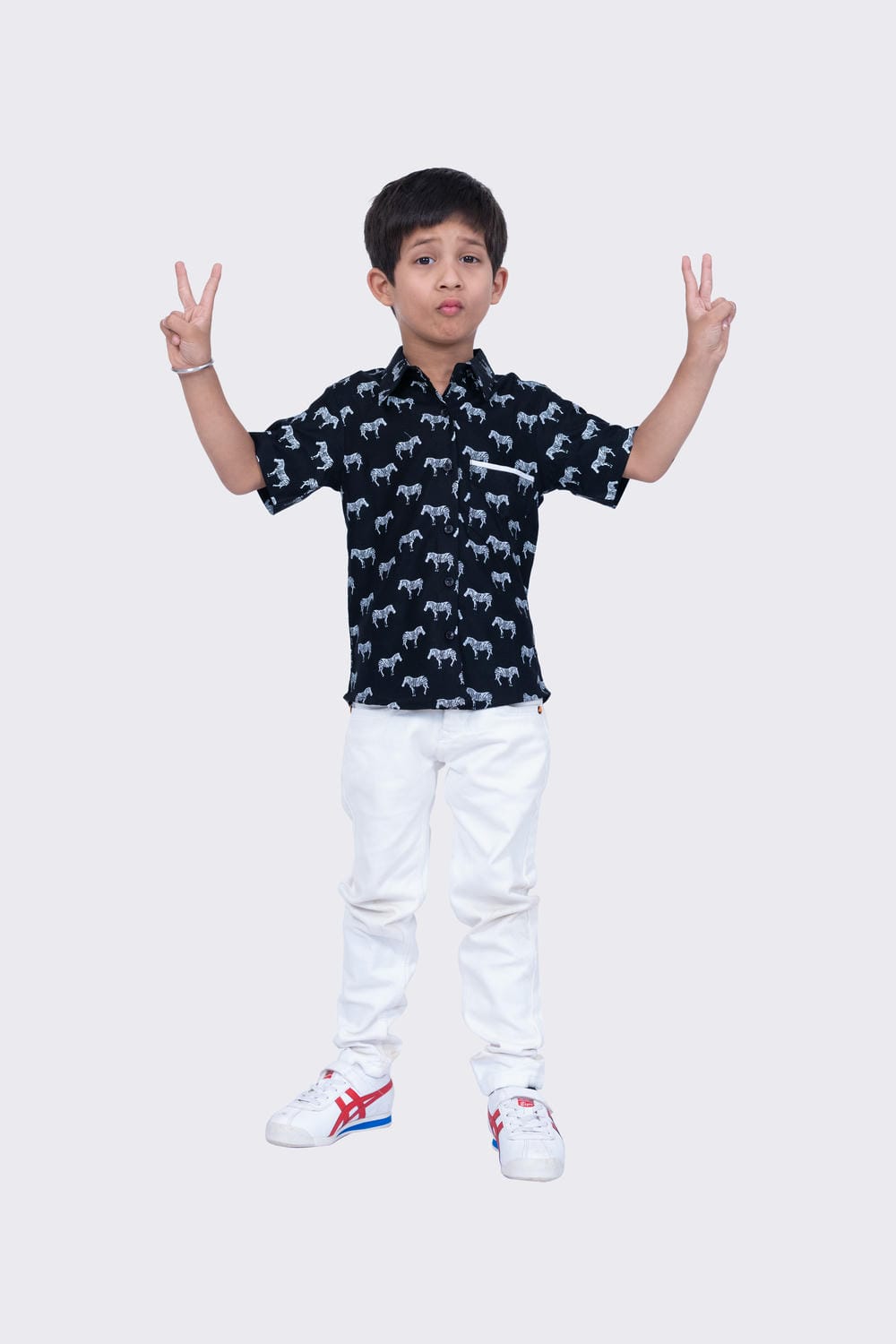 Twisha Boy's Half Sleeves Cotton Zebra Print Shirt - Black