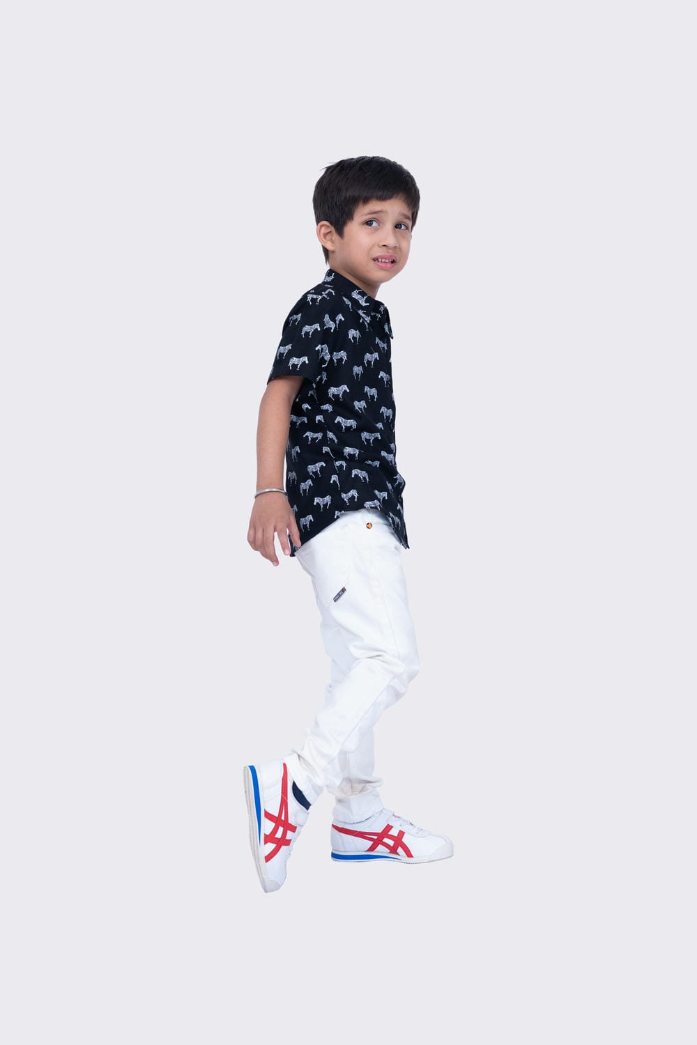 Twisha Boy's Half Sleeves Cotton Zebra Print Shirt - Black