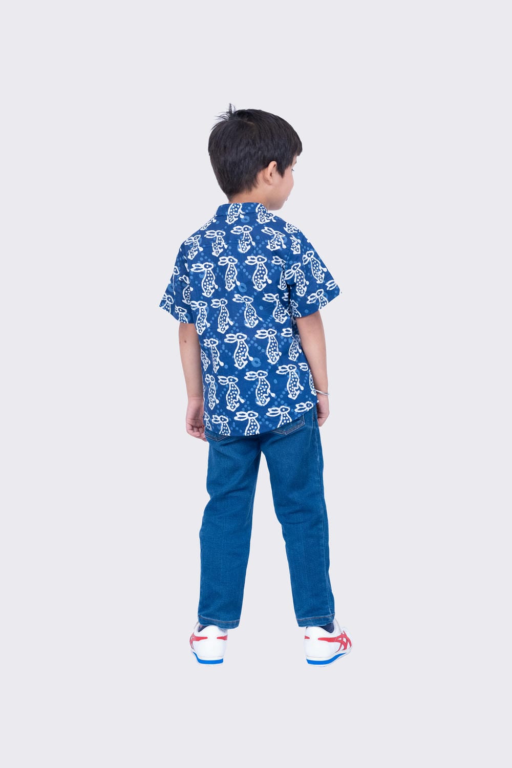 Twisha Boy's Half Sleeve Rabbit Printed Cotton Shirt -Indigo
