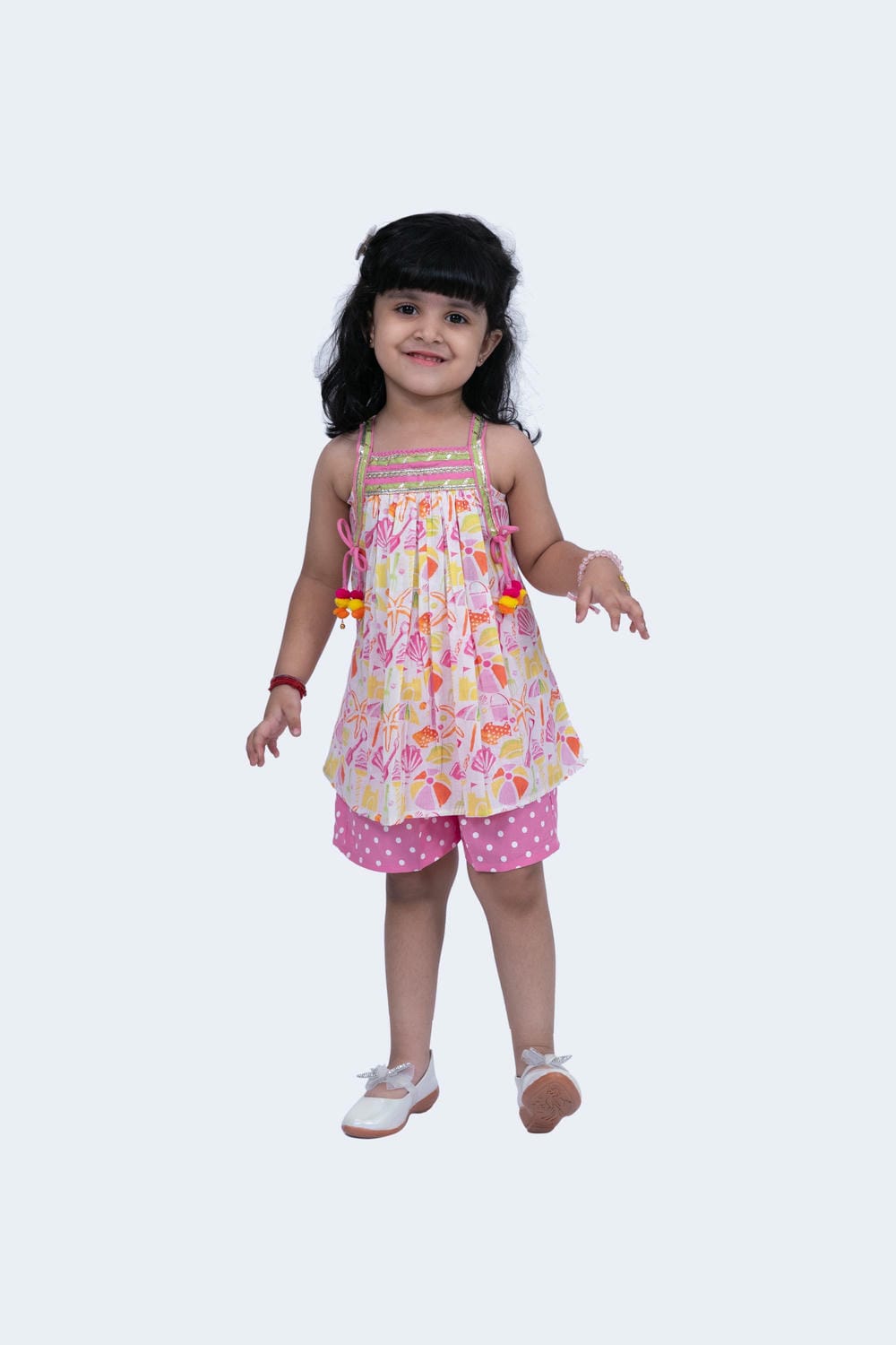 Twisha Girls Top & Shorts Set - White & Pink