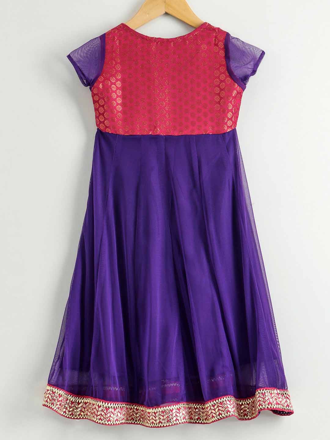 Angarakha Style Net Kurta With Brocade Yoke & Ps Chudidar-Fuschia
