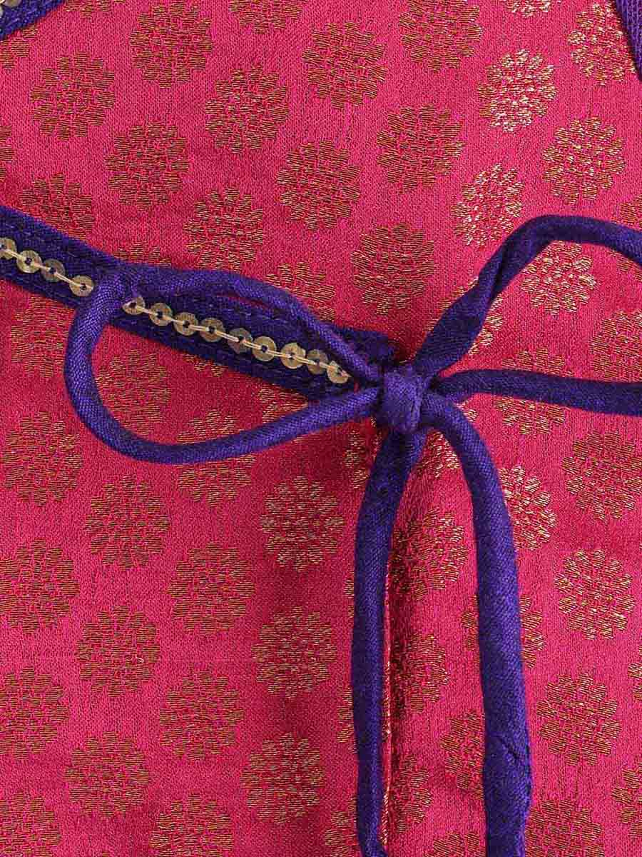 Angarakha Style Net Kurta With Brocade Yoke & Ps Chudidar-Fuschia