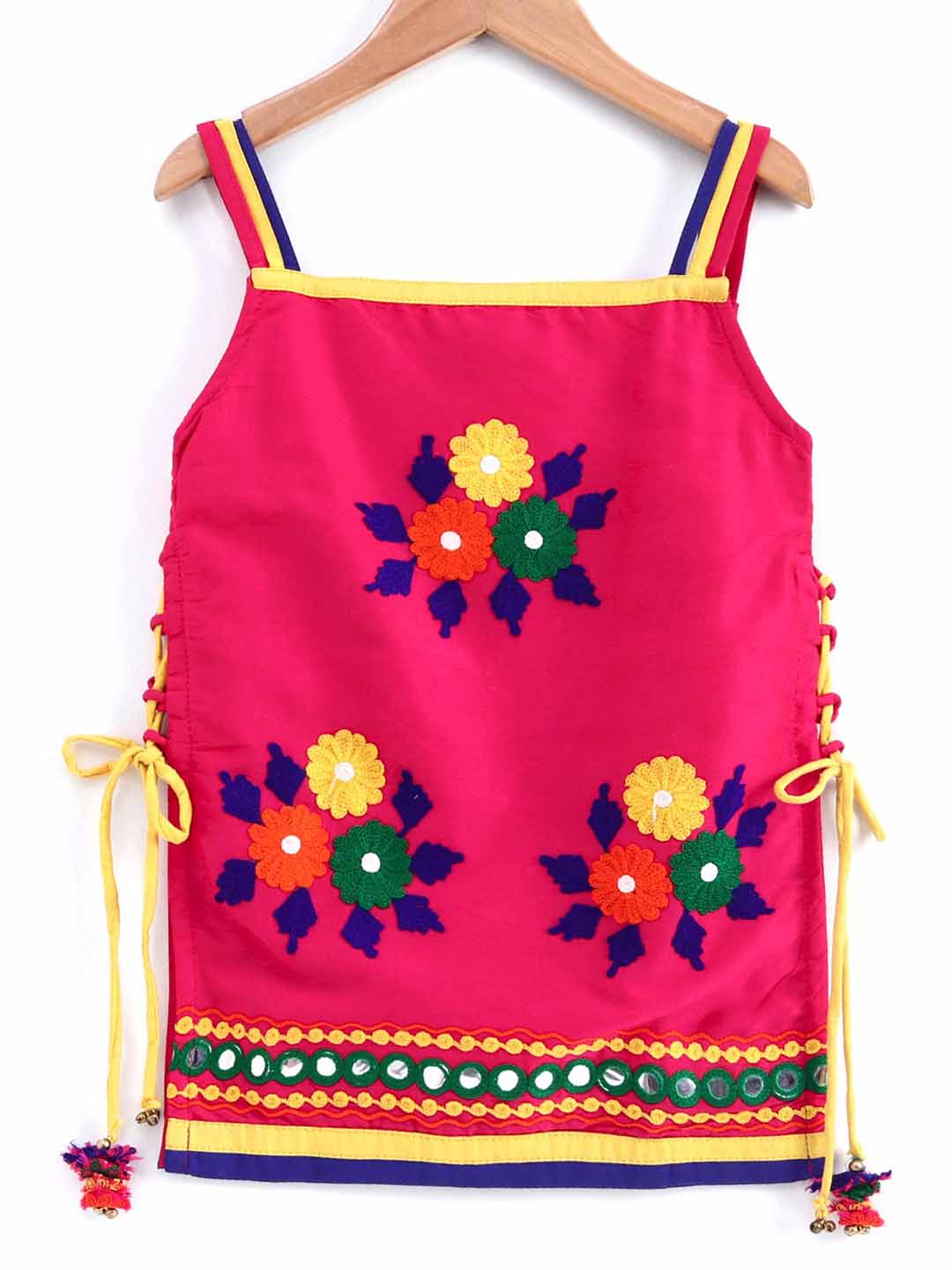 Sleeveless Yoke Embroidery Work Kurta With Dhoti - Pink & Blue