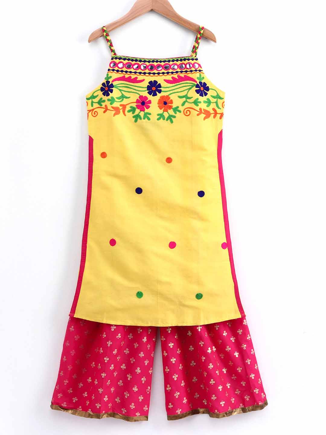 Floral Embroidered Long Kurta With palazzo - Yellow
