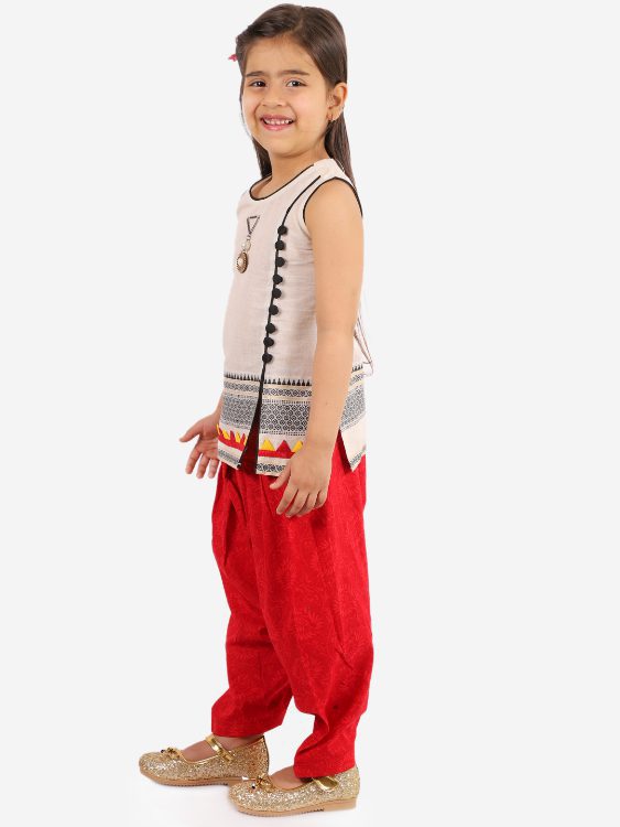 Twisha Girls potlis embellished Kurta Salwar and Dupatta set-White and Red