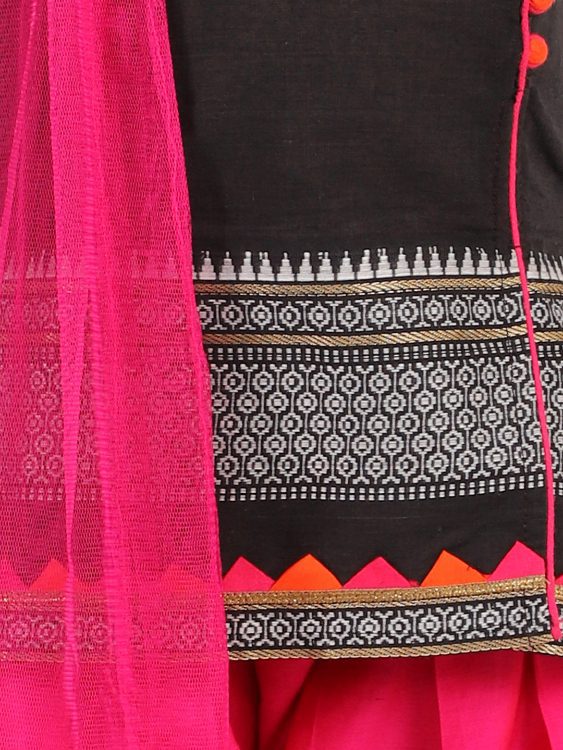 Twisha Girls potlis embellished Kurta Salwar and Dupatta set-Black and Pink