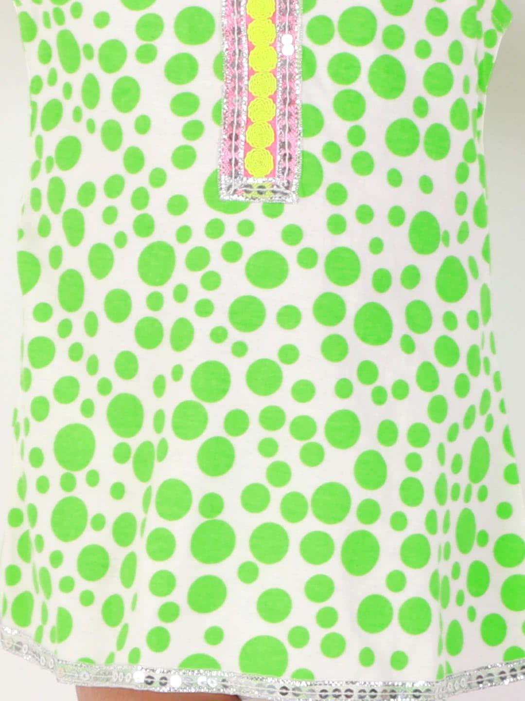 Dotted Girls A- Line Dress White And Green