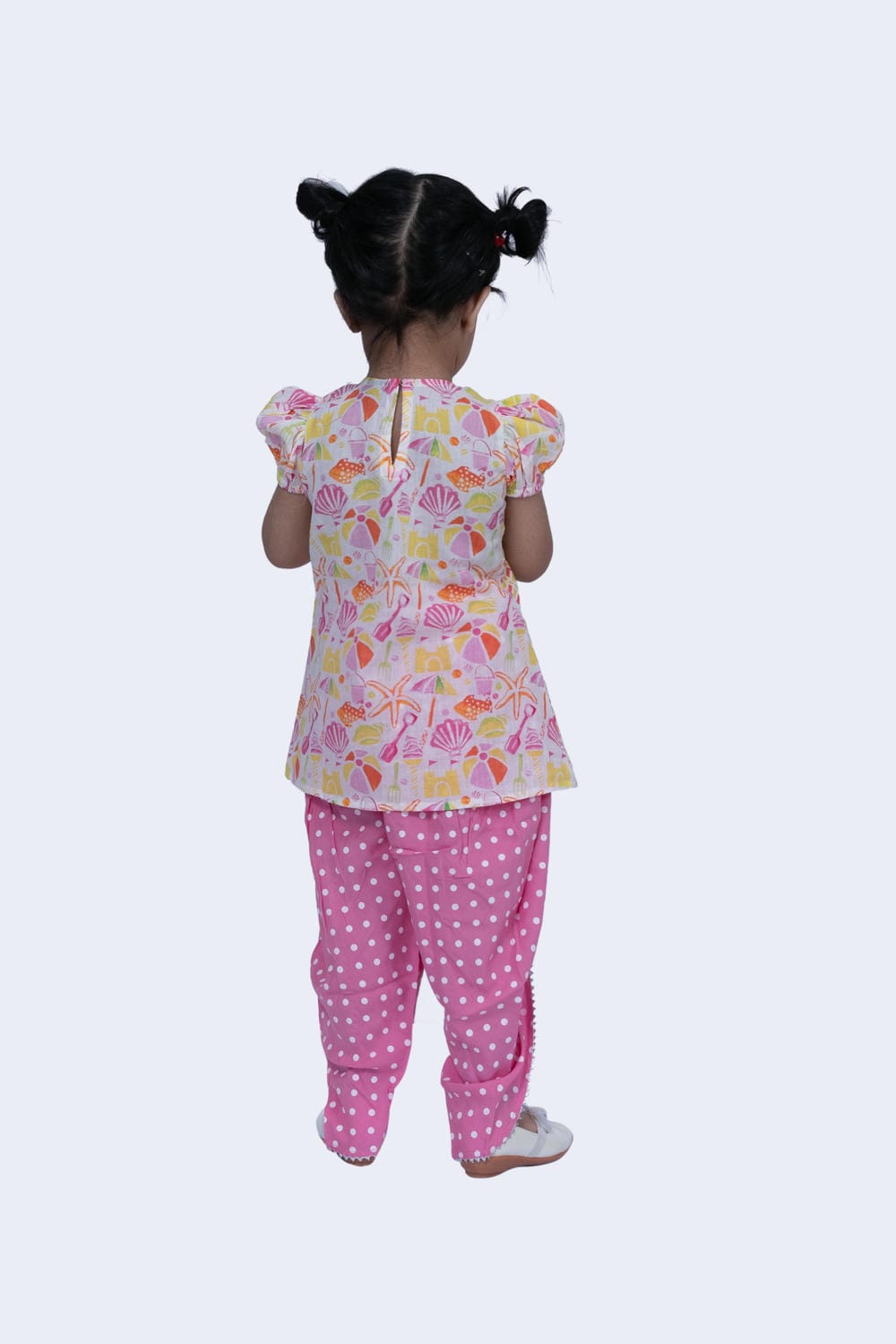 Twisha Girls Top & Dhoti Set - White & Pink