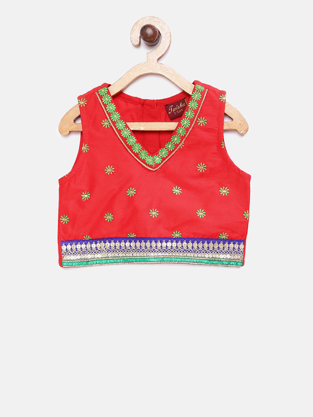 Twisha Girls Embellished Top With Dhoti Pants - Red & Blue