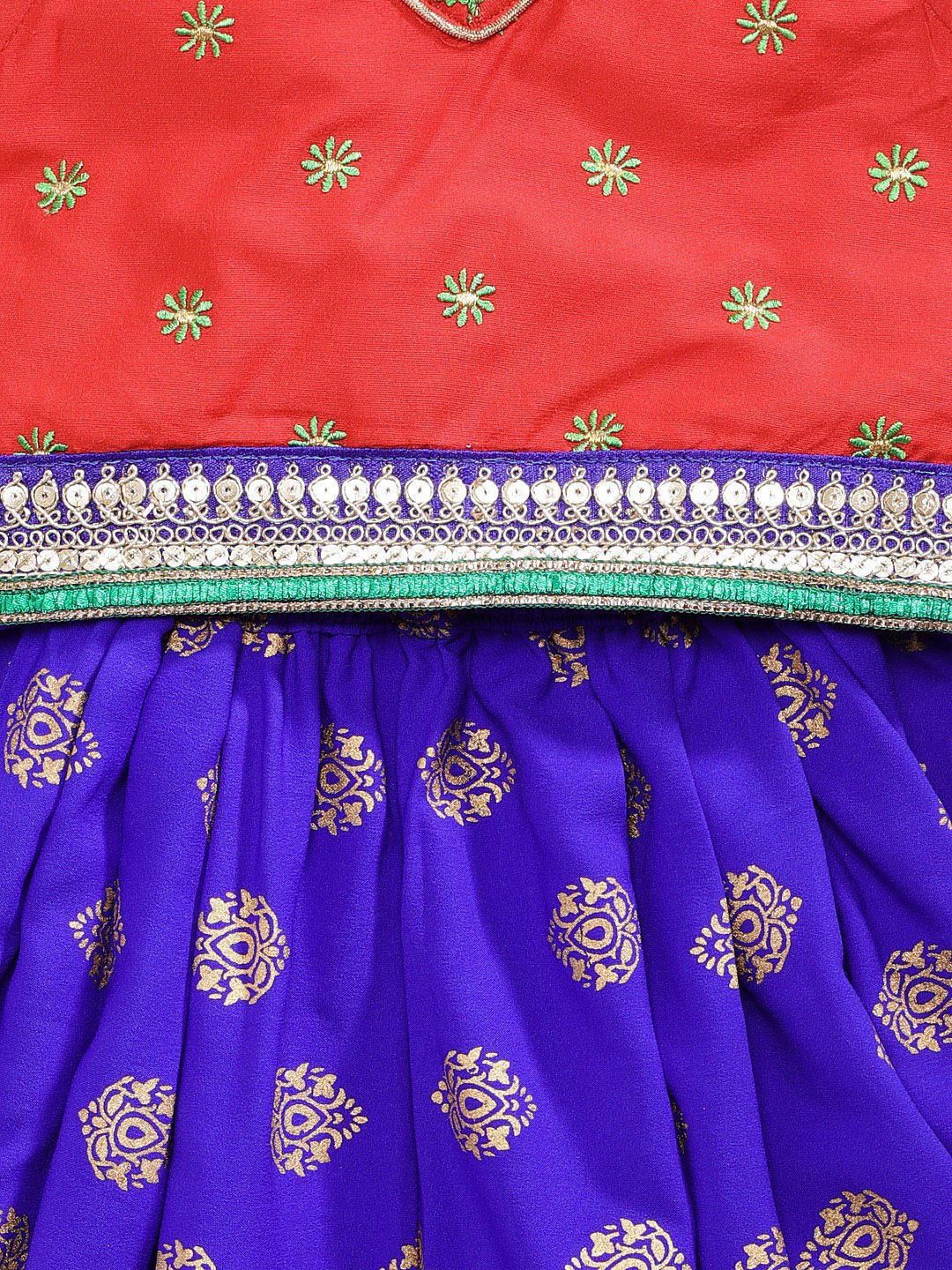 Twisha Girls Embellished Top With Dhoti Pants - Red & Blue
