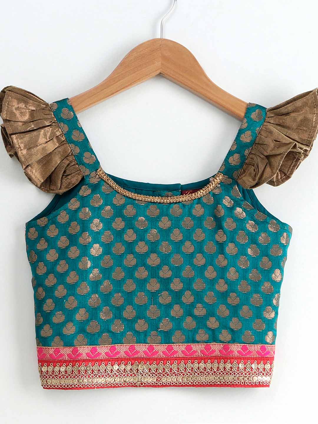 Girls Printed Top & Designer Dhoti - Orange & Green