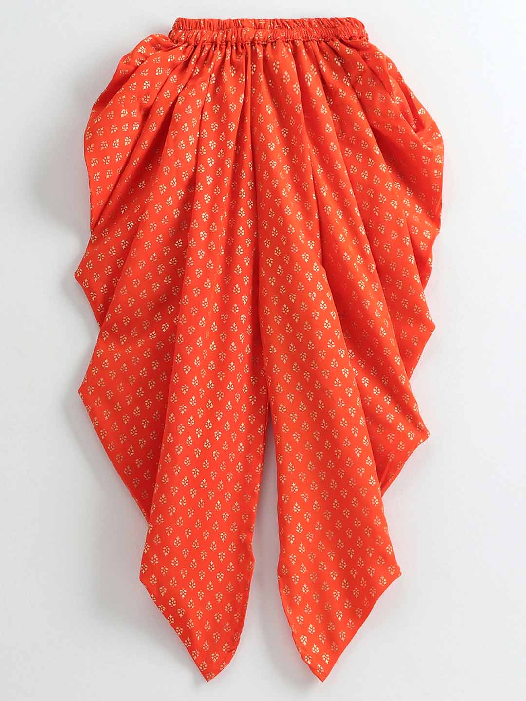 Girls Printed Top & Designer Dhoti - Orange & Green