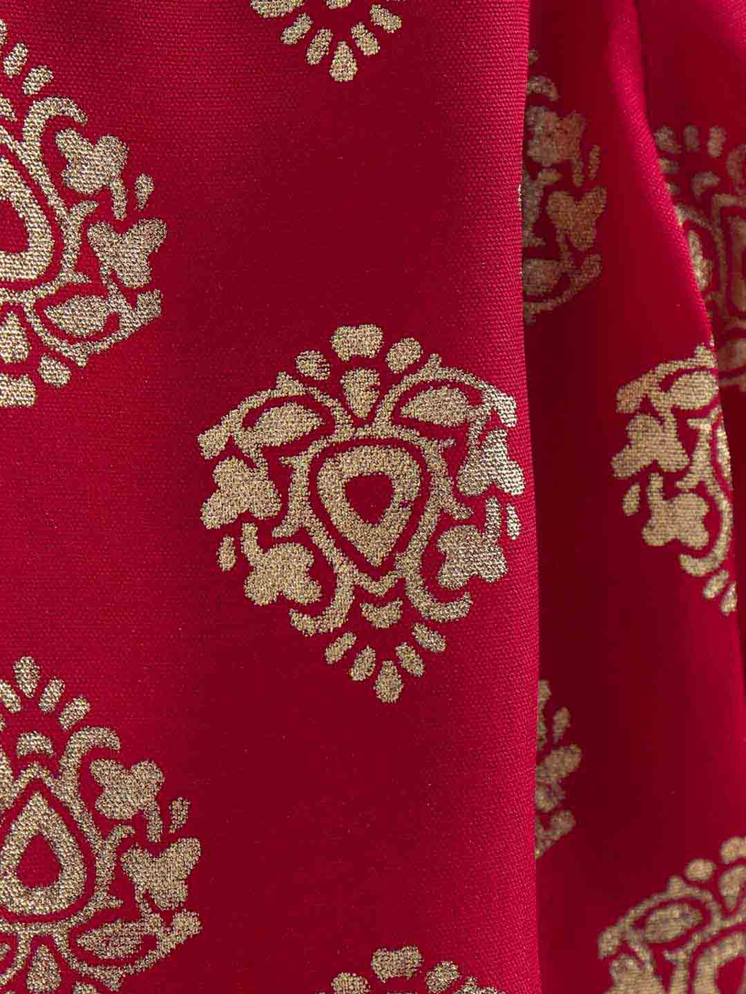 Girls Brocade Top & Designer Dhoti - Red & Beige