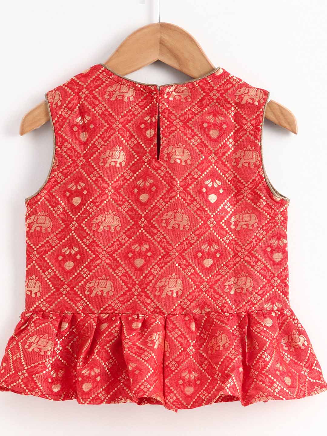 Sleeveless Top With Designer Dhoti - Red & Green