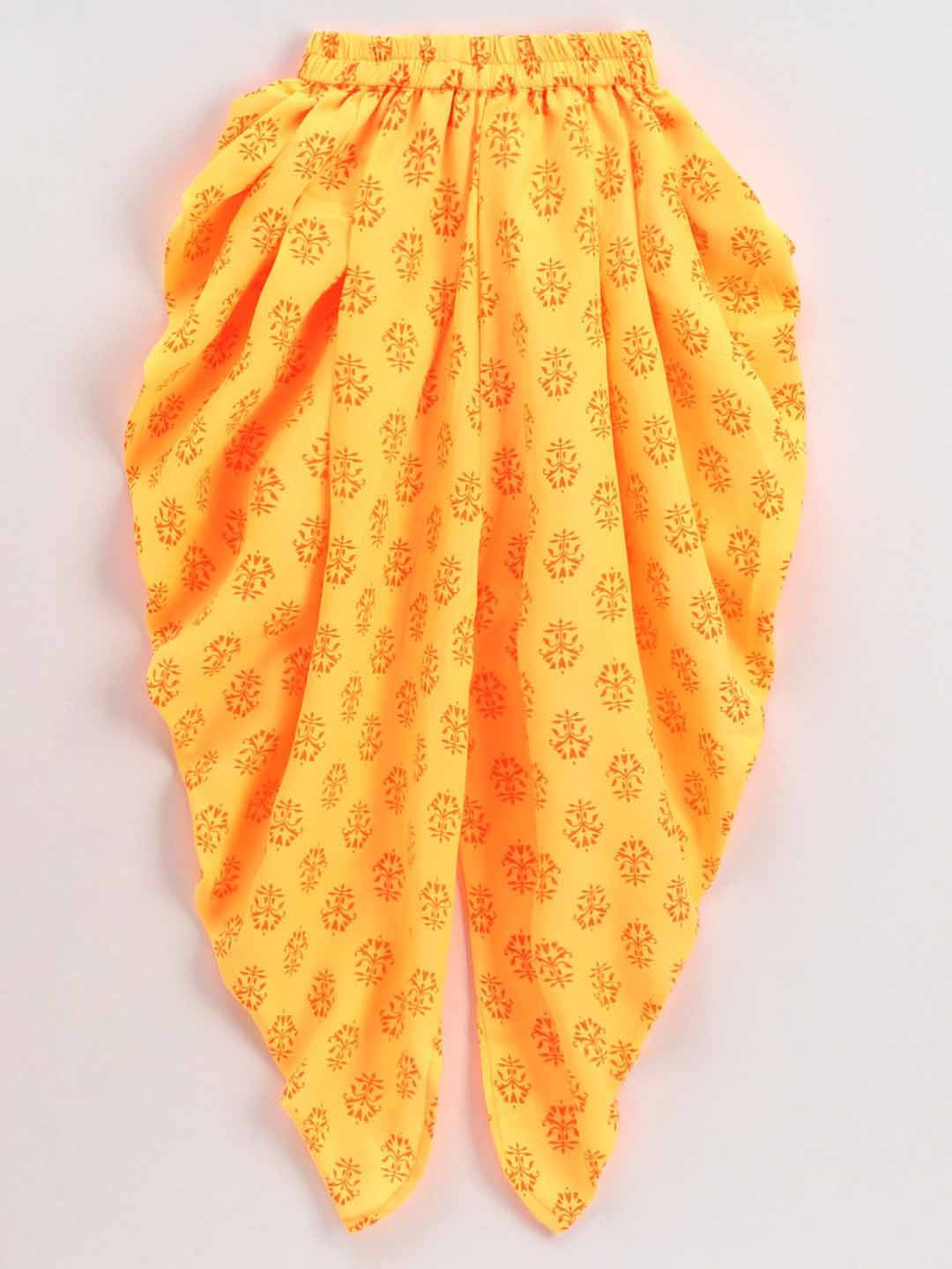 Golden Floral Embroidered Sleeveless Choli With Dhoti - Red & Yellow