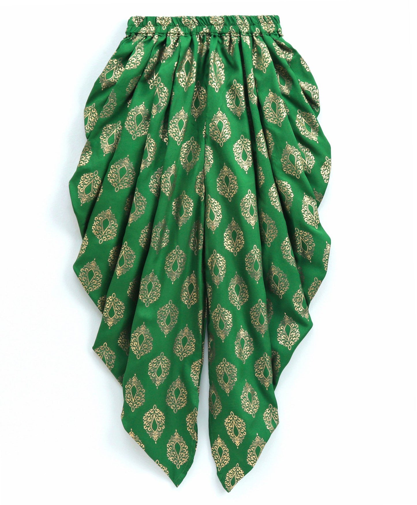 Twisha Girls Brocade Top With Printed Dhoti- Red & Green