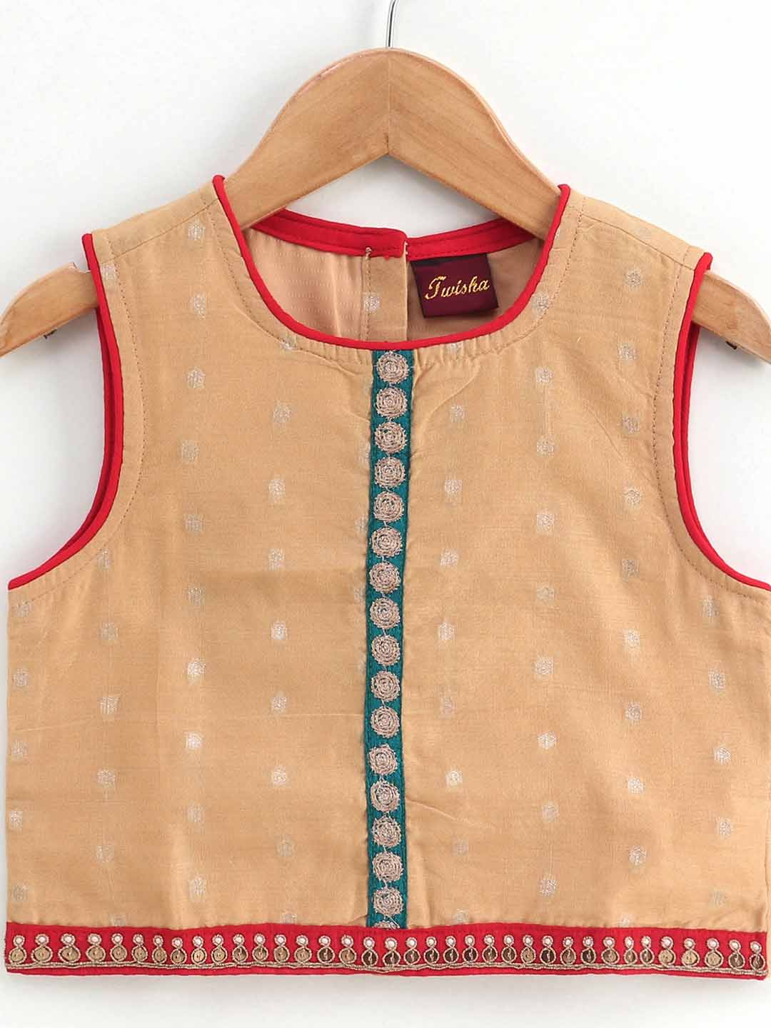 Sleevless Polka Dot Pattern Top With Dhoti- Beige & Maroon