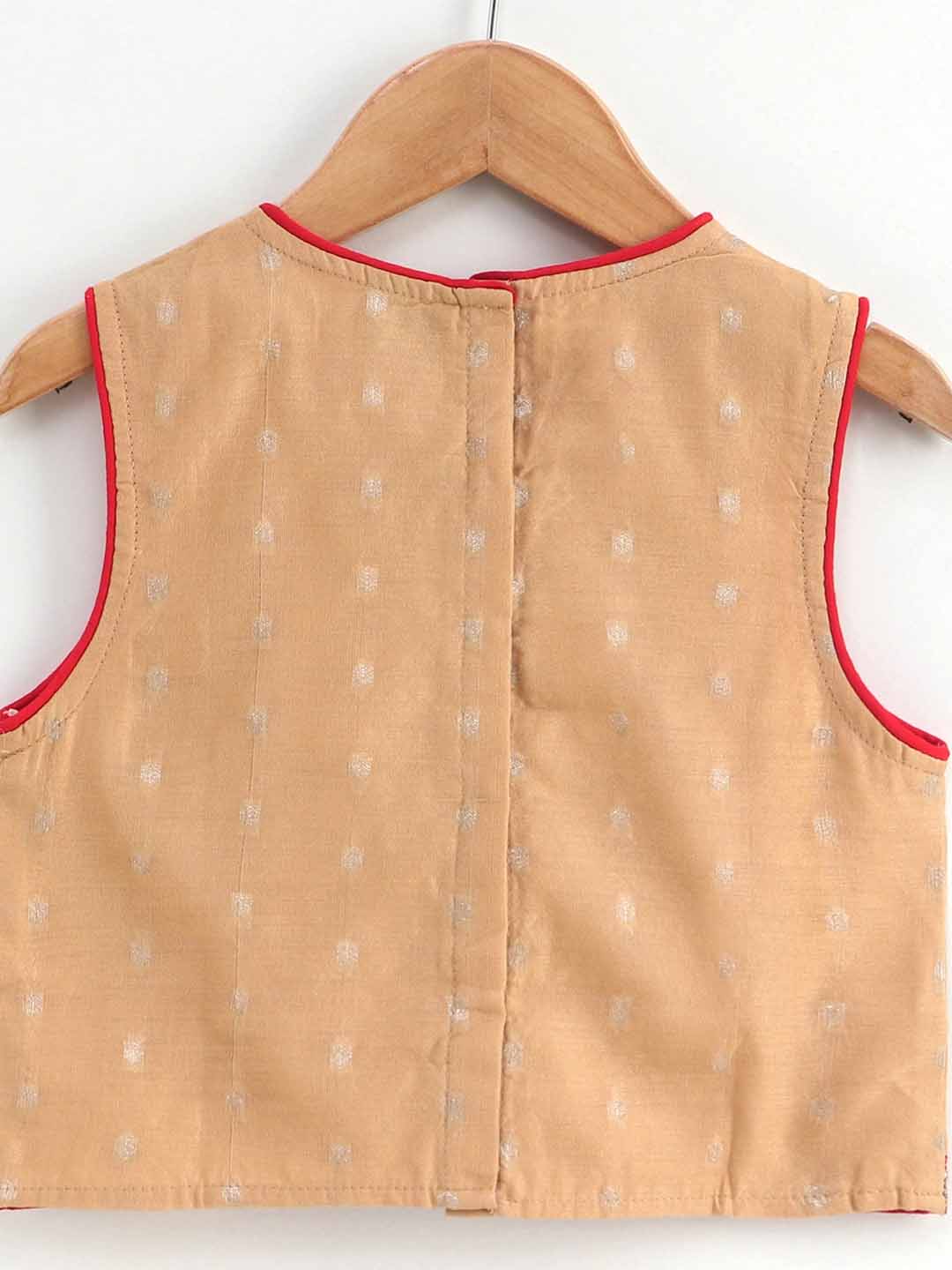 Sleevless Polka Dot Pattern Top With Dhoti- Beige & Maroon