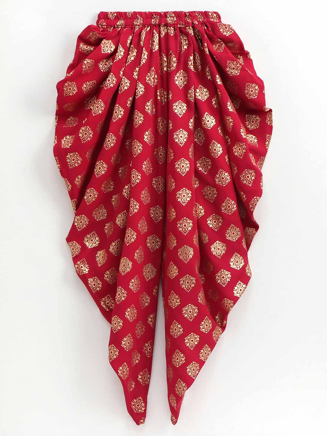 Sleevless Polka Dot Pattern Top With Dhoti- Beige & Maroon