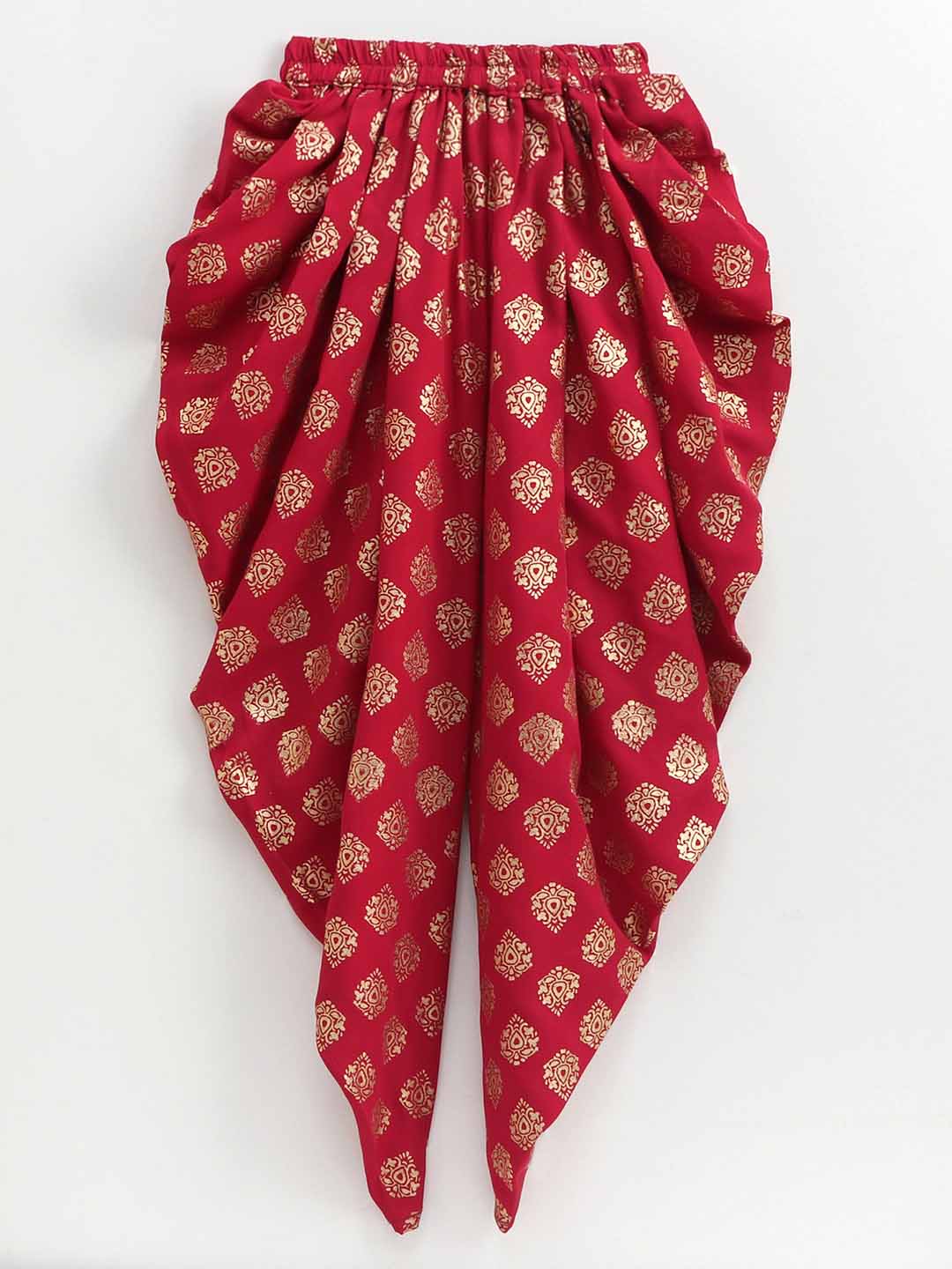 Sleevless Polka Dot Pattern Top With Dhoti- Beige & Maroon