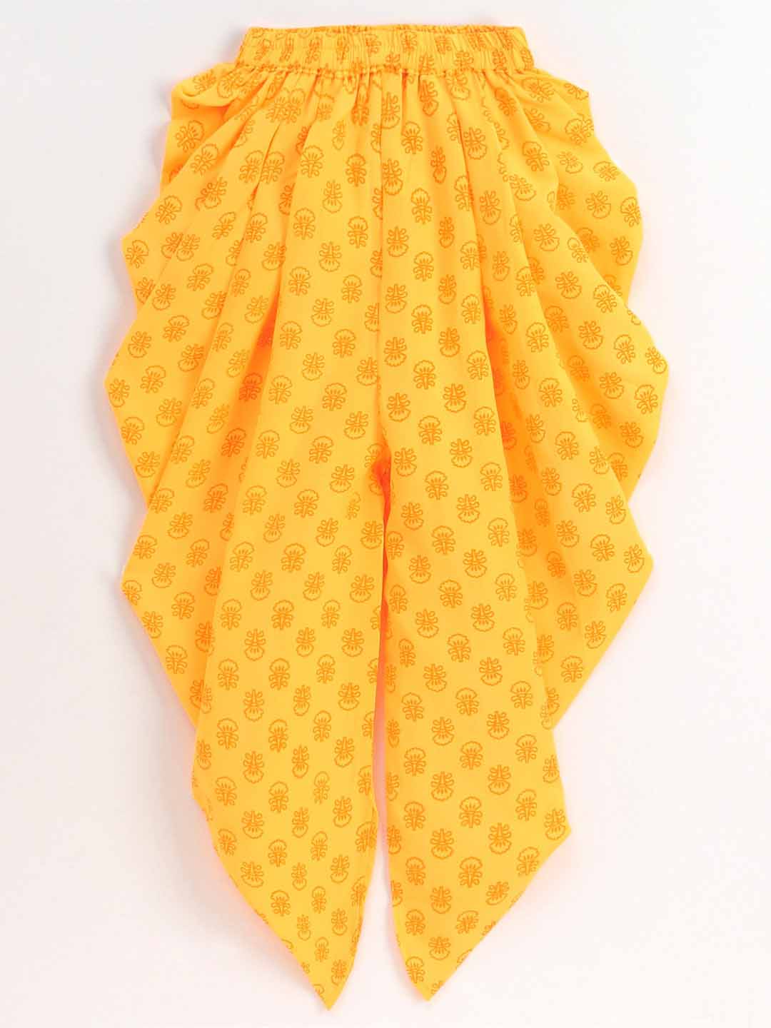 Gold Print Peplum Top With Floral Gold Print Dhoti - Red & Yellow