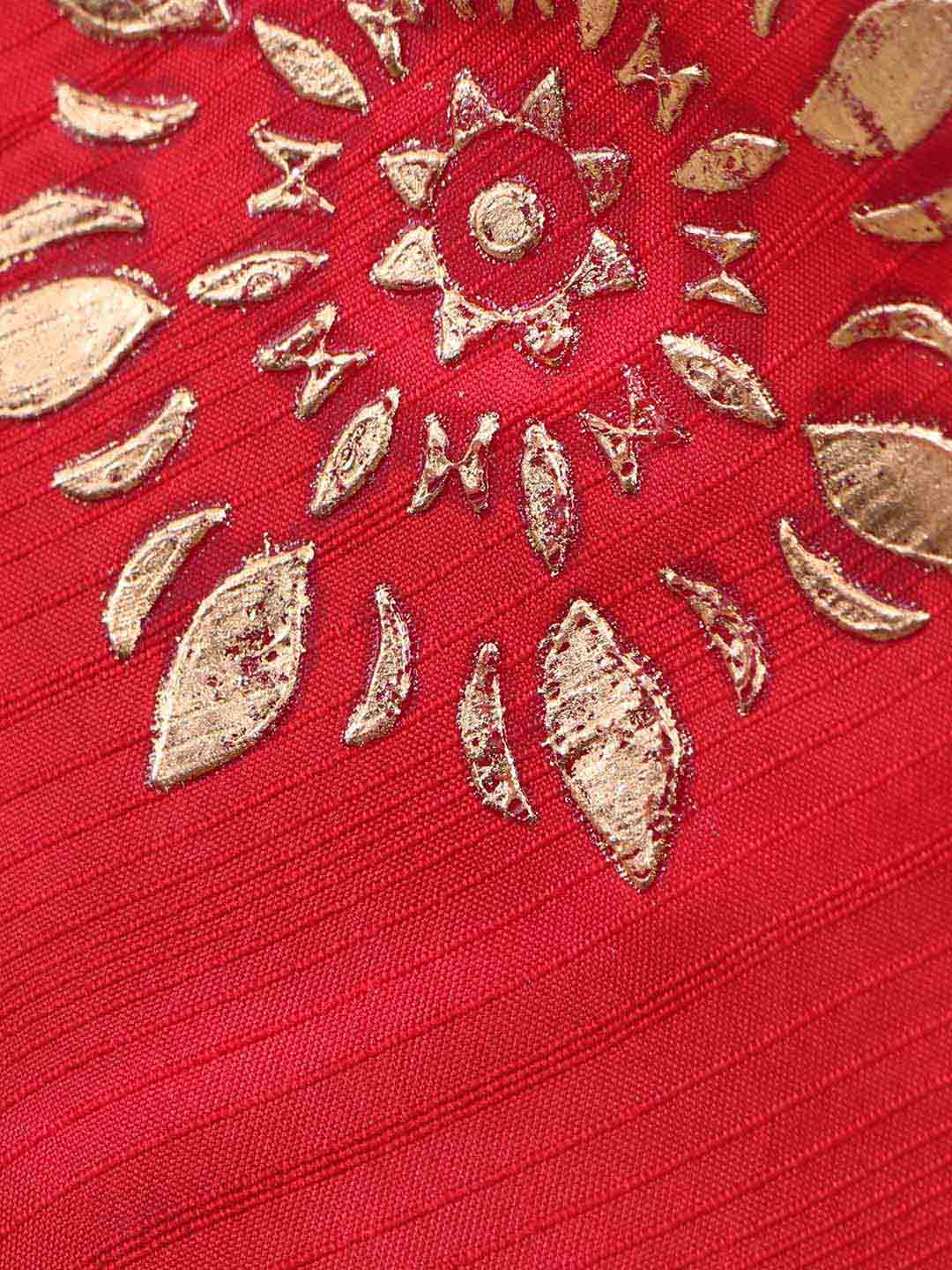 Gold Print Peplum Top With Floral Gold Print Dhoti - Red & Yellow