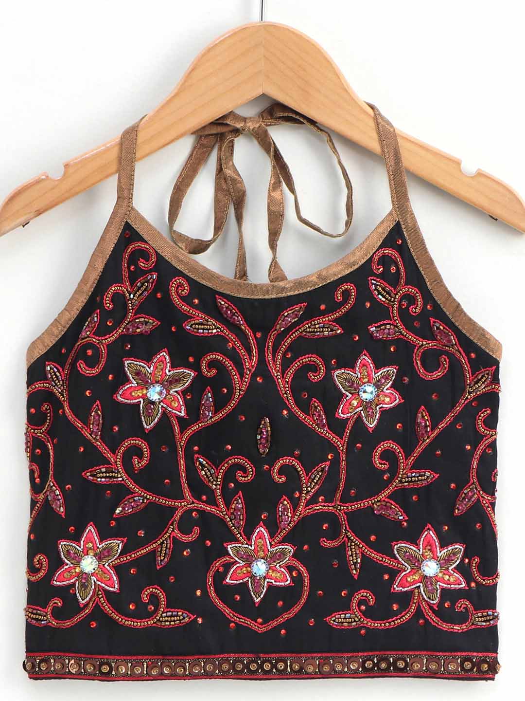 Floral Beaded Top With Dhoti - Black