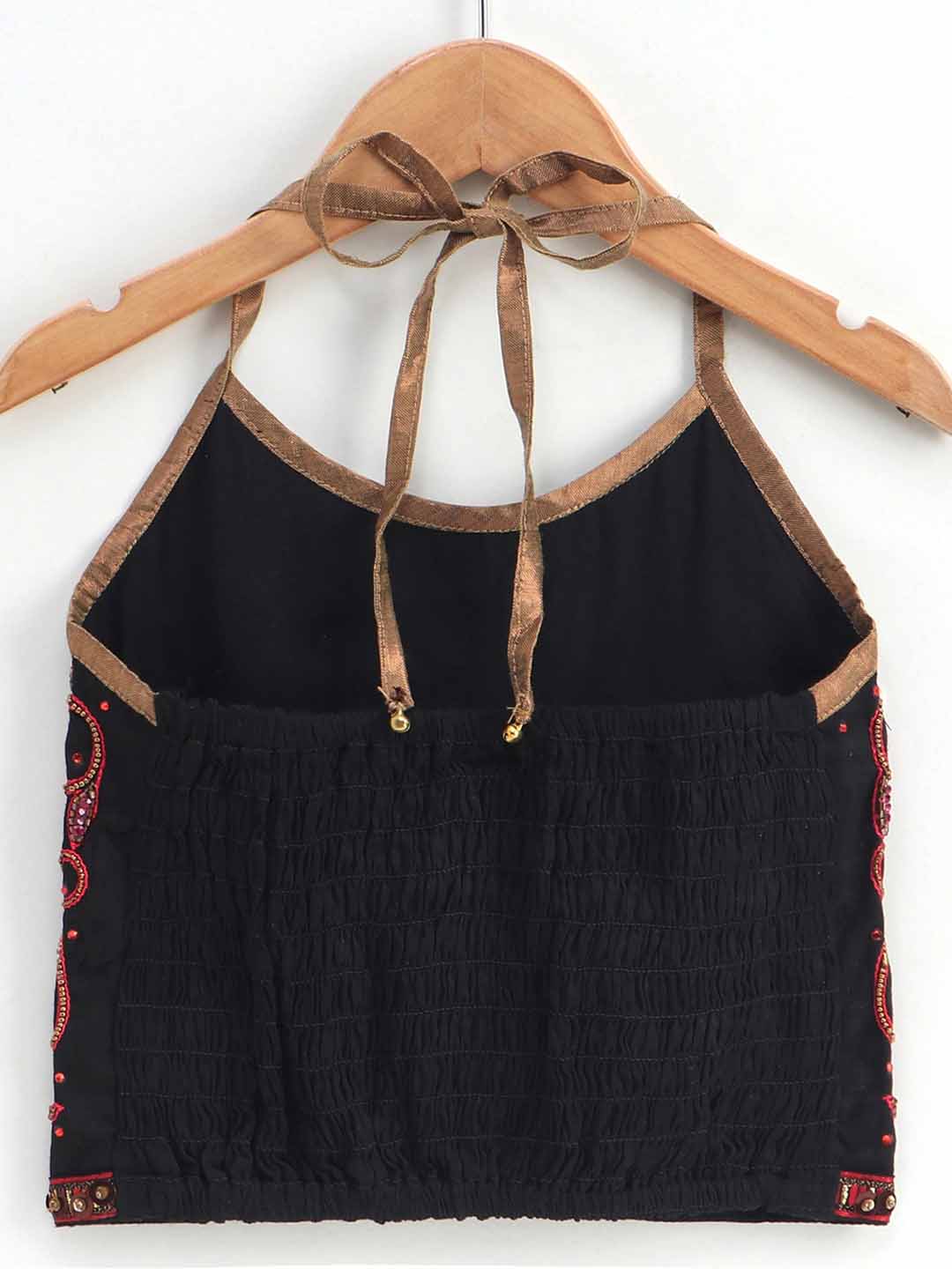 Floral Beaded Top With Dhoti - Black