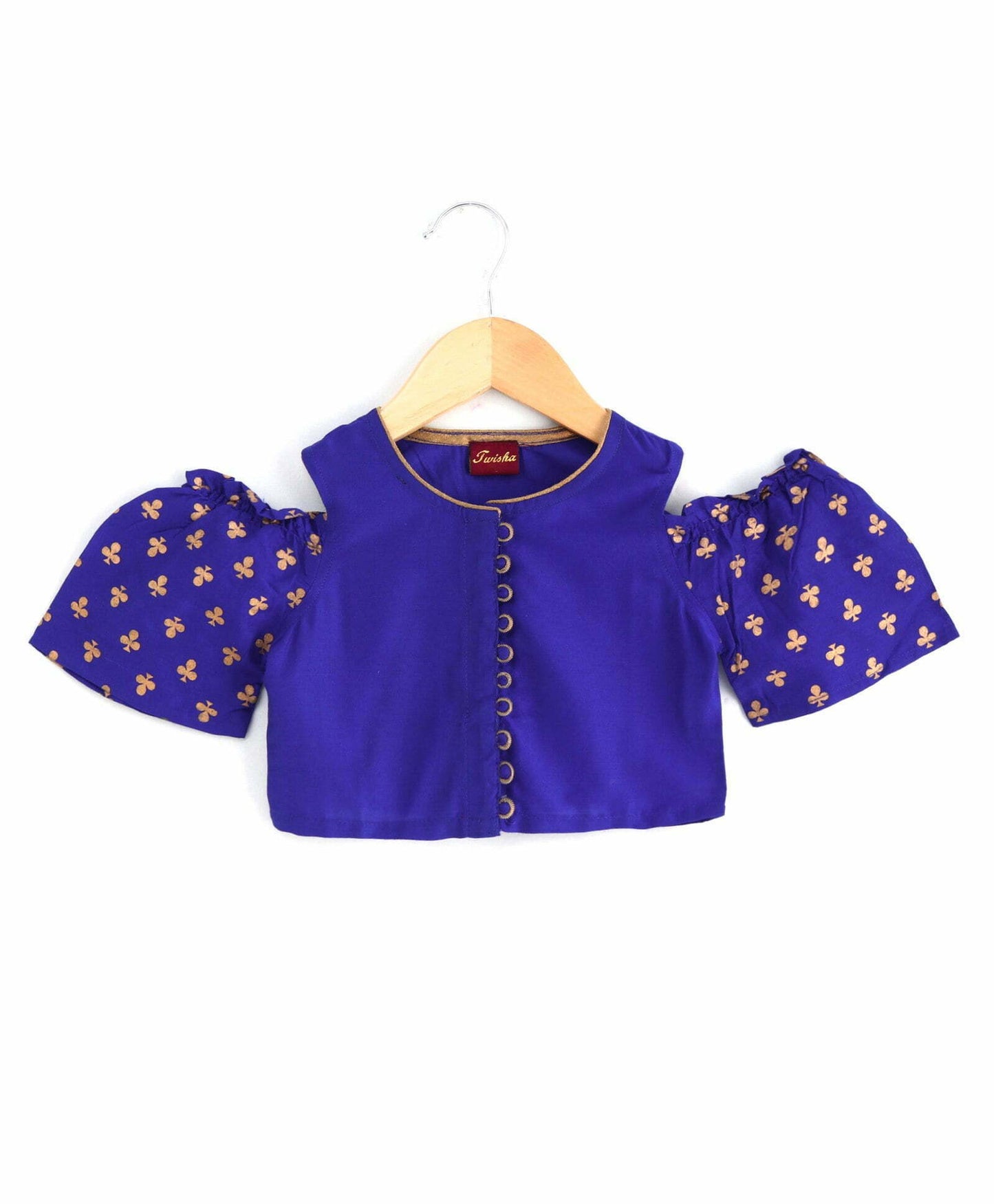 Girls Cold Shoulder Top With Dhoti Set-Blue Pink